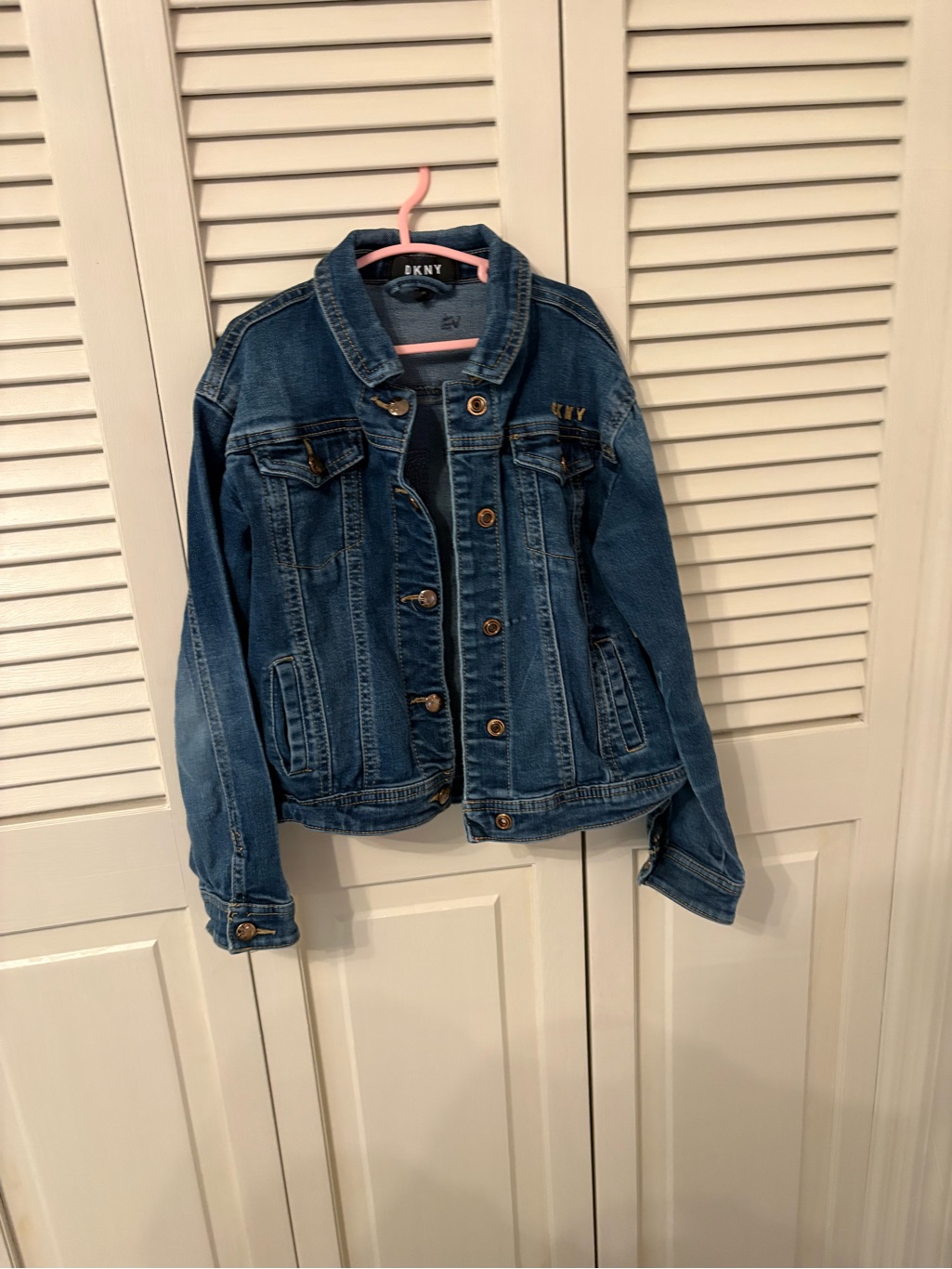 Dkny Girls Blue Denim Jean Jacket With Gold Sequin Design - Small Marker Stain